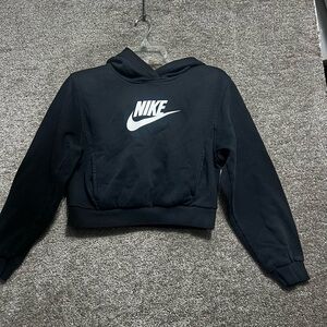Nike Girls Athletic Black Hooded Cropped Sweatshirt Hoodie Size Youth Large